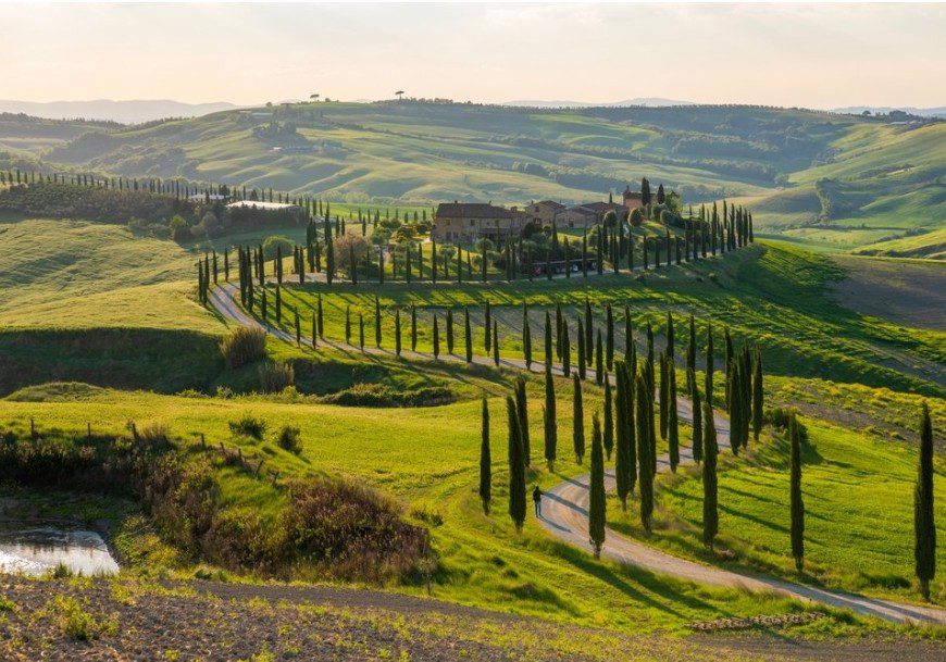 A view of the countryside from above.